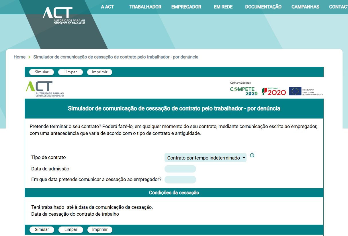 Simulador da ACT - Rescindir do Contrato de Trabalho