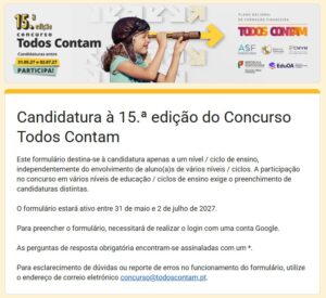 Formulário de Candidatura à 15 edição do Concurso Todos Contam