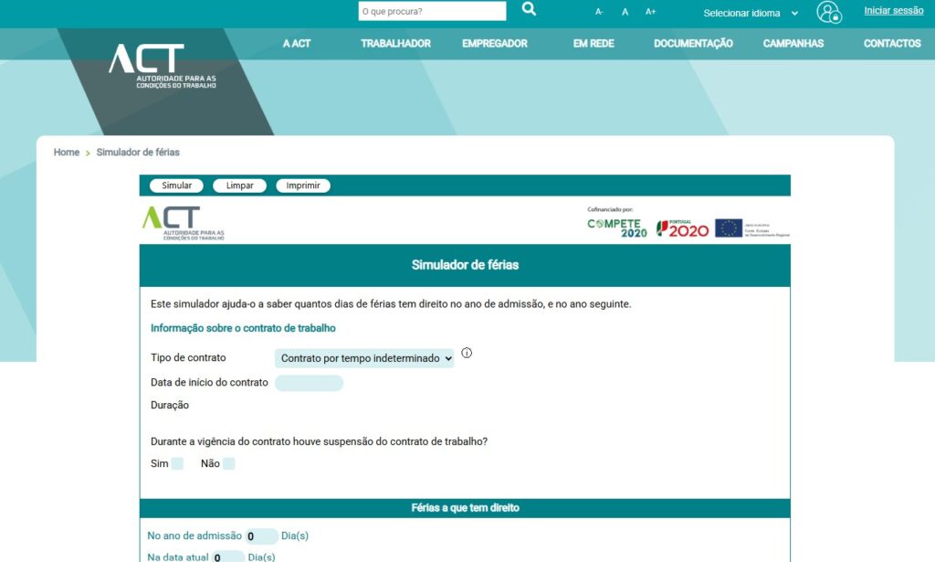 Simulador de Férias da ACT